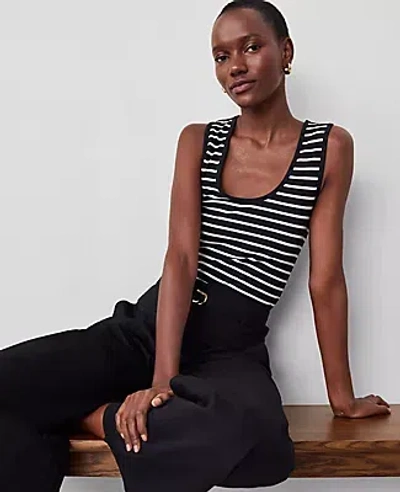Ann Taylor Petite Striped Scoop Neck Tank Top In Black