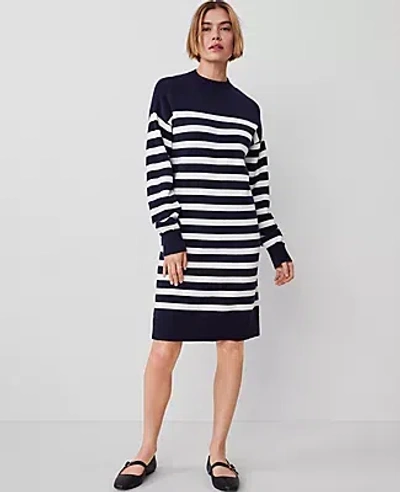 Ann Taylor Striped Sweater Dress In Navy/white
