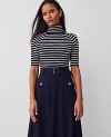 Ann Taylor Petite Striped Turtleneck Sweater Tee In Navy/white