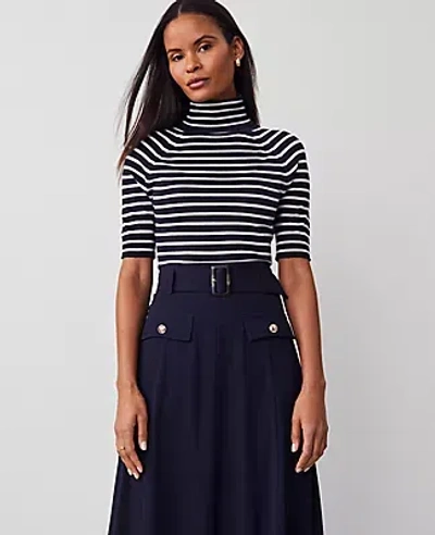 Ann Taylor Petite Striped Turtleneck Sweater Tee In Navy/white