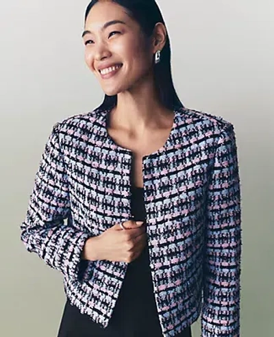 Ann Taylor Petite Striped Tweed Cropped Jacket In Orchid Breeze