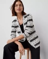 Ann Taylor Striped Tweed Sweater Jacket In White/black Multi