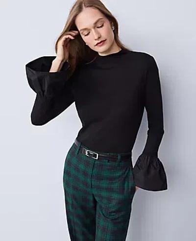 Ann Taylor Petite Taffeta Trim Top In Black