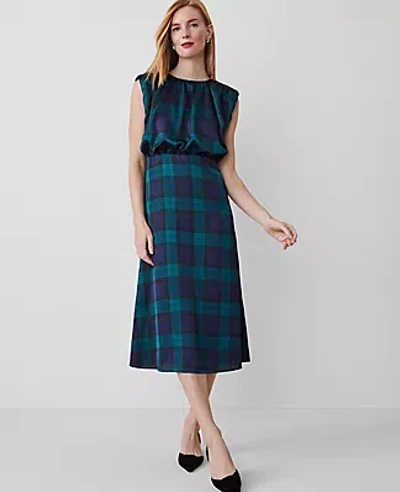 Ann Taylor Petite Tartan Cap Sleeve Midi Dress In Rainforest