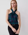 Ann Taylor Petite Tartan Rosette Drape-neck Halter Top In Rainforest