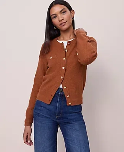 Ann Taylor Petite Textured Cardigan In Brown