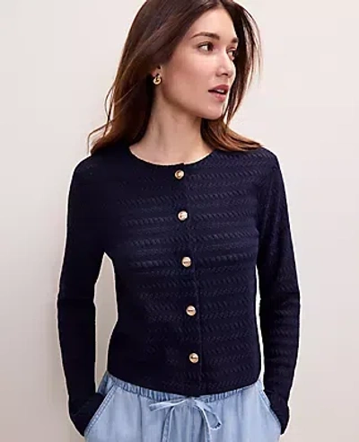 Ann Taylor Petite Textured Knit Cardigan In Black
