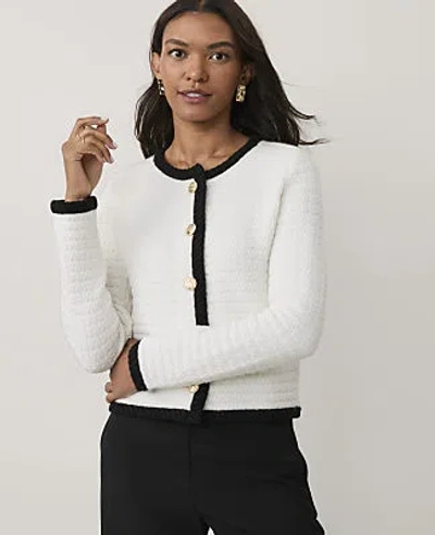 Ann Taylor Petite Textured Stitch Sweater Jacket In White