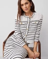 Ann Taylor Petite Textured Striped Pocket Cardigan In White/black Multi