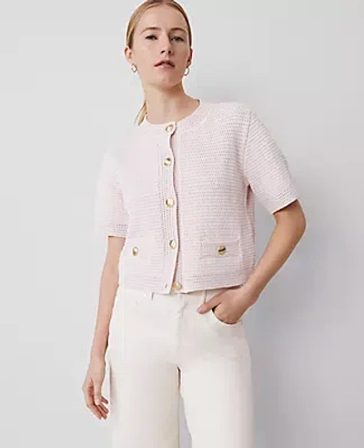 Ann Taylor Petite Textured Sweater Jacket In Pale Peony