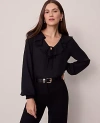 Ann Taylor Petite Tie Neck Ruffle Blouse In Black