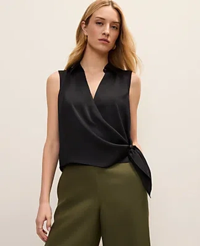 Ann Taylor Petite Tie Waist Blouse In Black