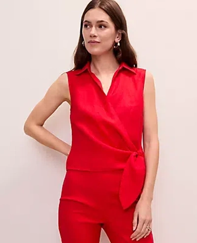 Ann Taylor Petite Tie Waist Blouse In Red