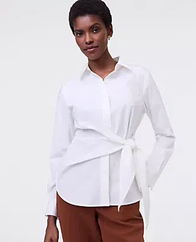 Ann Taylor Petite Tie Waist Button Down Shirt In White
