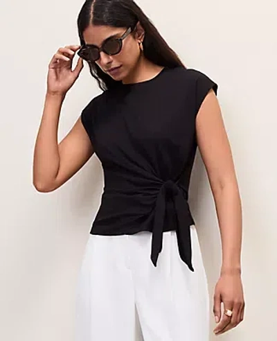 Ann Taylor Petite Tie Waist Tee In Black