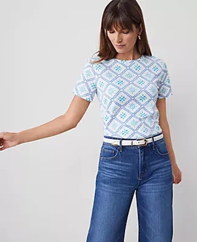 Ann Taylor Petite Tiled Crew Neck Tee In Sea Isle