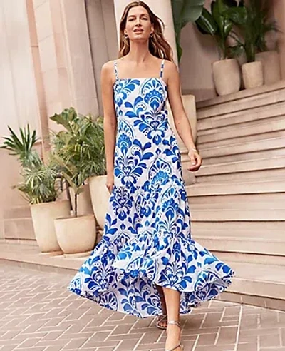 Ann Taylor Petite Tiled Tiered Strappy Maxi Dress In Blue
