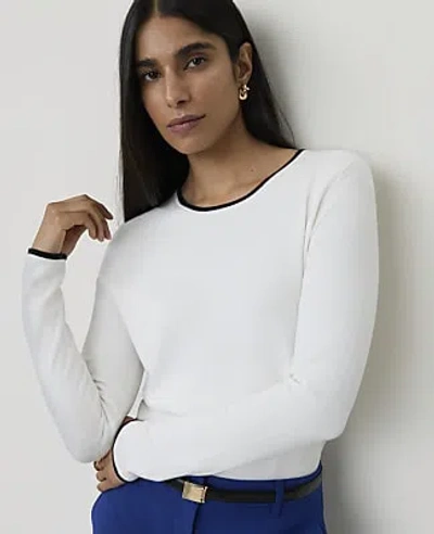 Ann Taylor Petite Tipped Essential Crew Neck Sweater In Winter White