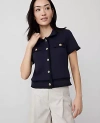 Ann Taylor Petite Tipped Fringe Button Top In Night Sky