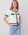 Ann Taylor Petite Tipped Fringe Button Top In Winter White