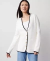 Ann Taylor Petite Tipped V-neck Sweater Blazer In Winter White