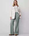 Shop Ann Taylor Petite Weekend Collection Topstitched Wide-leg Pant In Emerald Vapor