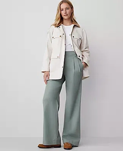 Ann Taylor Petite Topstitched Wide-leg Pant In Emerald Vapor
