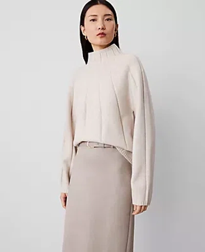 Ann Taylor Petite Traveling Stitch Turtleneck Sweater In Pale Sand Heather
