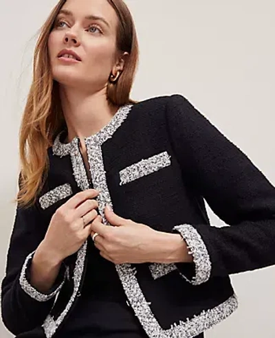 Ann Taylor Petite Trimmed Tweed Cropped Jacket