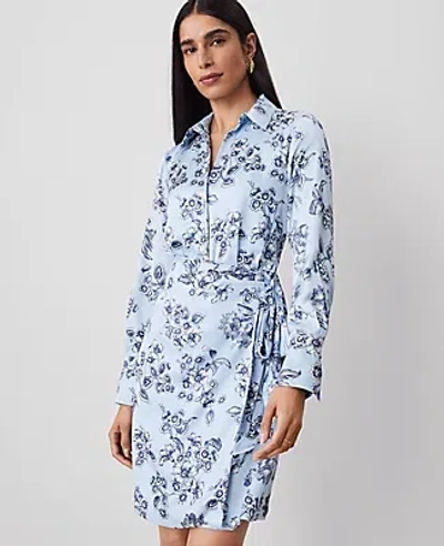 Ann Taylor Petite Tropical Collared Wrap Dress In Freesia Blue