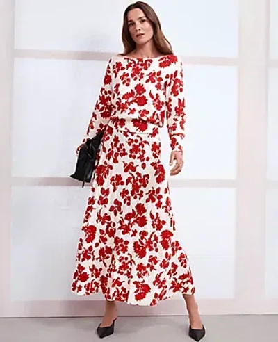 Ann Taylor Petite Tropical Pleated Sweater Skirt In Bright Cherry