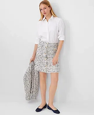 Ann Taylor Petite Tweed Button A-line Skirt In Blue Lake