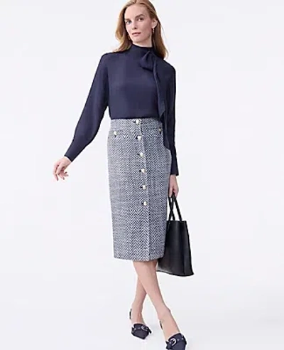Ann Taylor Petite Tweed Button Front Pencil Skirt In Gray