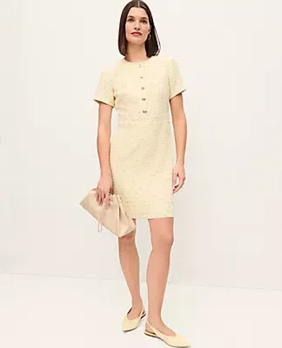 Ann Taylor Petite Tweed Button Shift Dress In Neutral