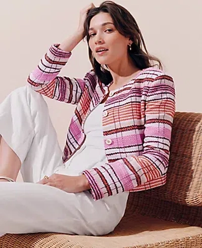 Ann Taylor Petite Tweed Crew Neck Jacket In Multi