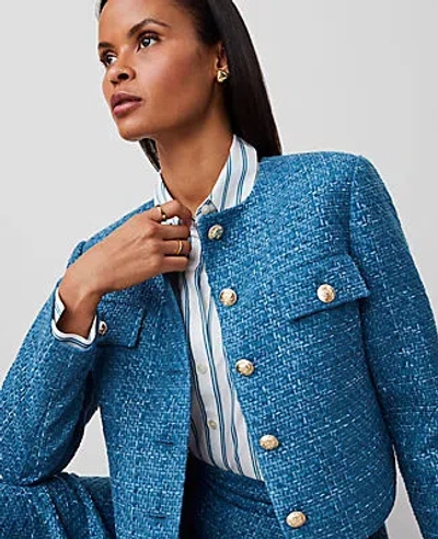 Ann Taylor Petite Tweed Crew Neck Jacket In Balmy Blue
