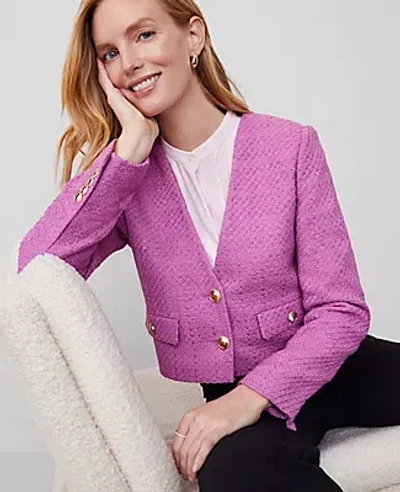Ann Taylor Petite Tweed Cropped Jacket In Orchid Glow