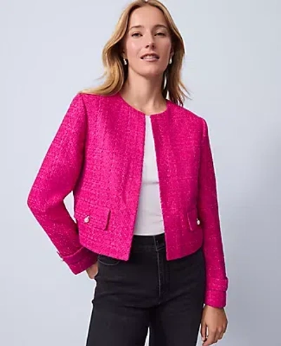 Ann Taylor Petite Tweed Cropped Jacket In Pink