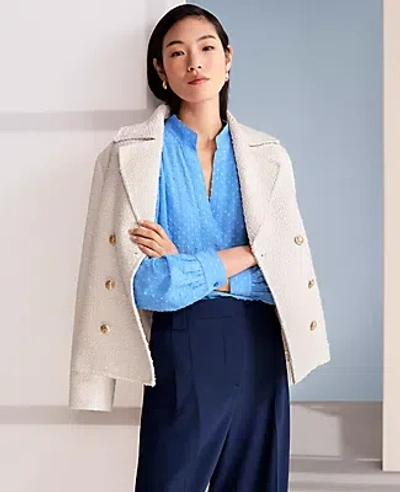 Ann Taylor Petite Tweed Double-breasted Peacoat In Winter White