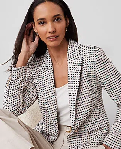 Ann Taylor Petite Tweed Fitted Blazer In Ivory/navy Multi