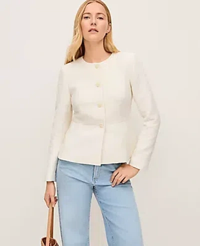 Ann Taylor Petite Tweed Peplum Jacket In White
