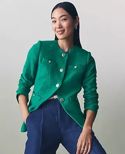 Ann Taylor Petite Tweed Split Hem Jacket In Shady Glade