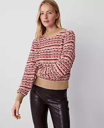 Ann Taylor Petite Tweed Stitch Sweater In Orange Multi