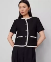 Ann Taylor Petite Tweed Trim Jacket In Black