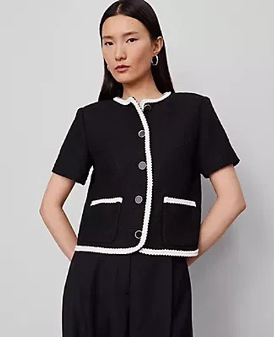 Ann Taylor Petite Tweed Trim Jacket In Black