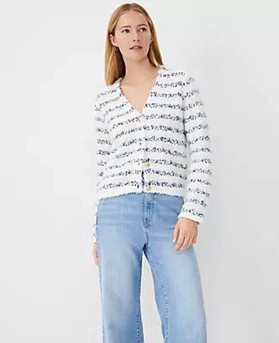 Ann Taylor Petite Tweedy V-neck Sweater Jacket In White Multi