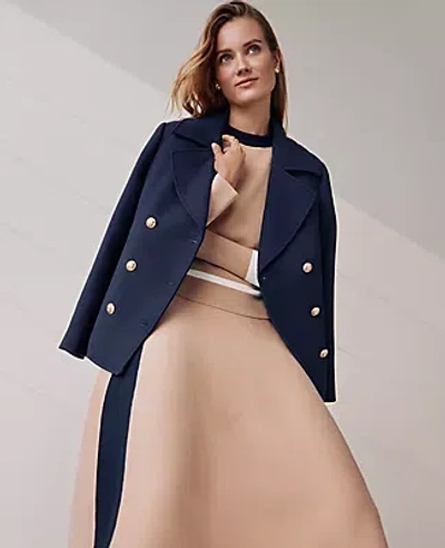 Ann Taylor Petite Twill Double-breasted Peacoat In Night Sky