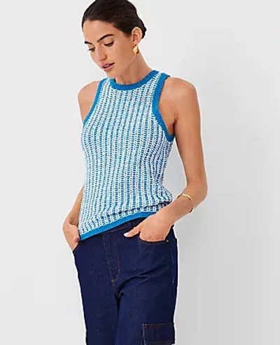 Ann Taylor Petite Two Tone Stitched Racerback Shell Top In Blue/white Combo