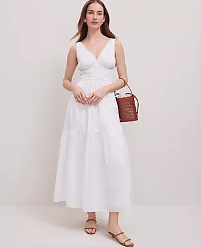 Ann Taylor Petite V-neck Flare Maxi Dress In White