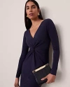 Ann Taylor Petite V-neck Knit Dress In Blue